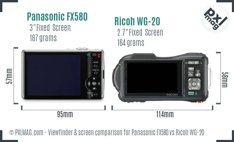 Panasonic FX580 vs Ricoh WG-20 Screen and Viewfinder comparison
