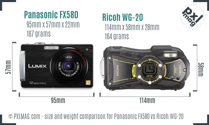 Panasonic FX580 vs Ricoh WG-20 size comparison