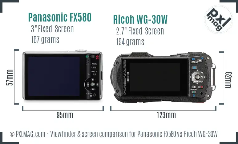 Panasonic FX580 vs Ricoh WG-30W Screen and Viewfinder comparison