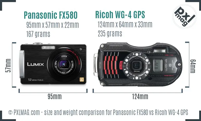 Panasonic FX580 vs Ricoh WG-4 GPS size comparison