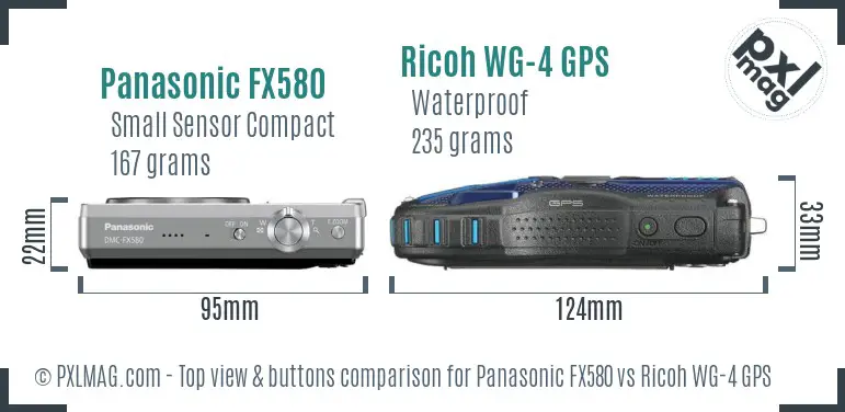 Panasonic FX580 vs Ricoh WG-4 GPS top view buttons comparison