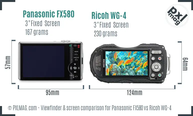 Panasonic FX580 vs Ricoh WG-4 Screen and Viewfinder comparison