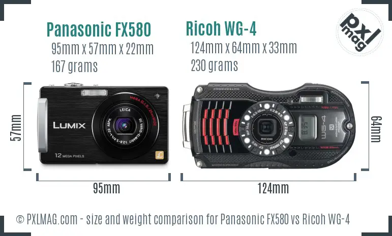 Panasonic FX580 vs Ricoh WG-4 size comparison