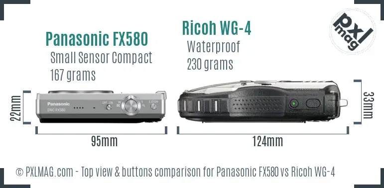 Panasonic FX580 vs Ricoh WG-4 top view buttons comparison