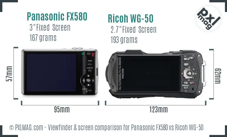 Panasonic FX580 vs Ricoh WG-50 Screen and Viewfinder comparison