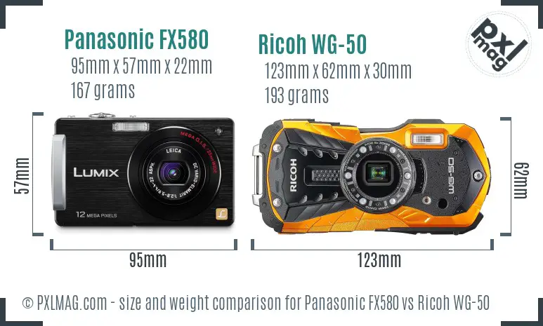 Panasonic FX580 vs Ricoh WG-50 size comparison Panasonic FX580 vs Ricoh WG-50 size comparison