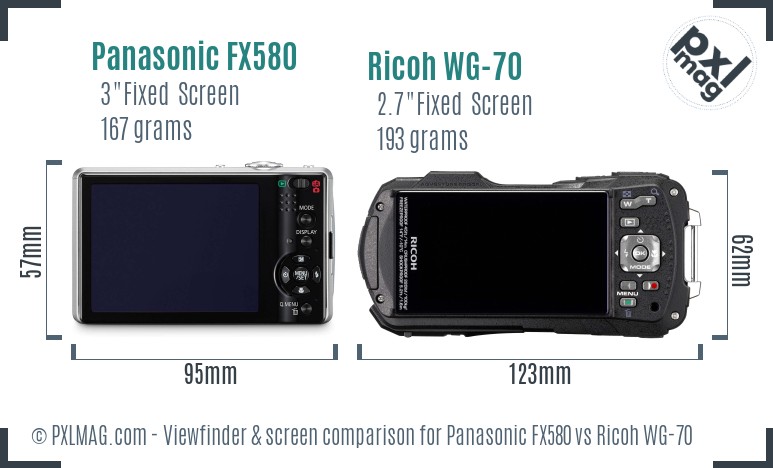 Panasonic FX580 vs Ricoh WG-70 Screen and Viewfinder comparison