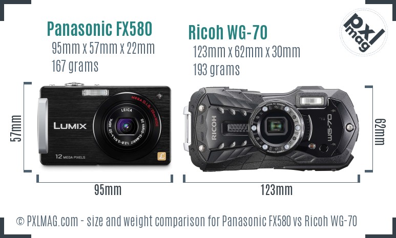 Panasonic FX580 vs Ricoh WG-70 size comparison