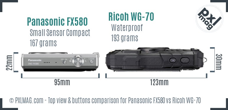 Panasonic FX580 vs Ricoh WG-70 top view buttons comparison