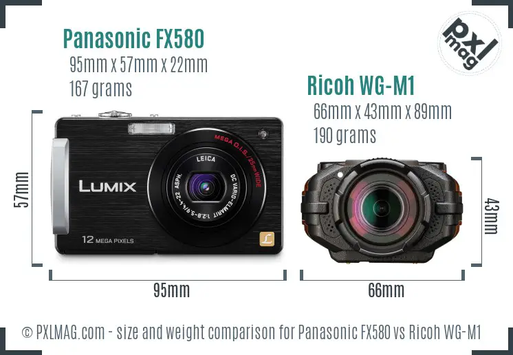 Panasonic FX580 vs Ricoh WG-M1 size comparison
