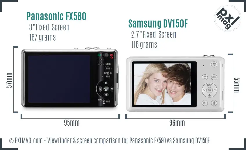 Panasonic FX580 vs Samsung DV150F Screen and Viewfinder comparison