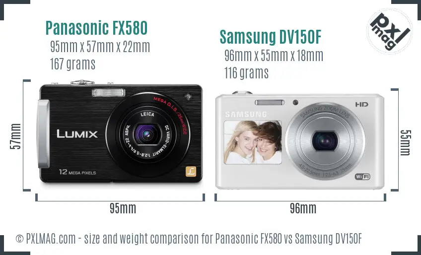 Panasonic FX580 vs Samsung DV150F size comparison