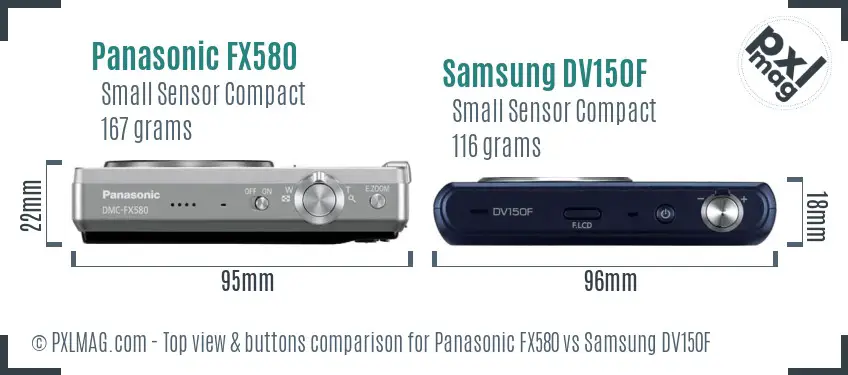 Panasonic FX580 vs Samsung DV150F top view buttons comparison
