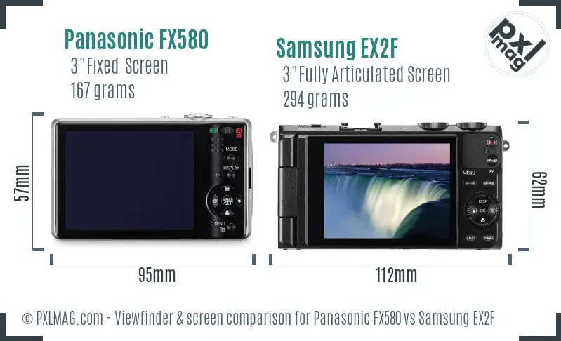 Panasonic FX580 vs Samsung EX2F Screen and Viewfinder comparison