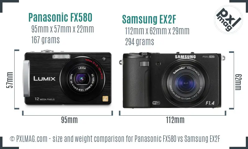 Panasonic FX580 vs Samsung EX2F size comparison