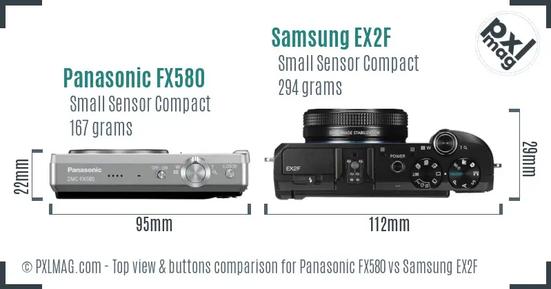 Panasonic FX580 vs Samsung EX2F top view buttons comparison