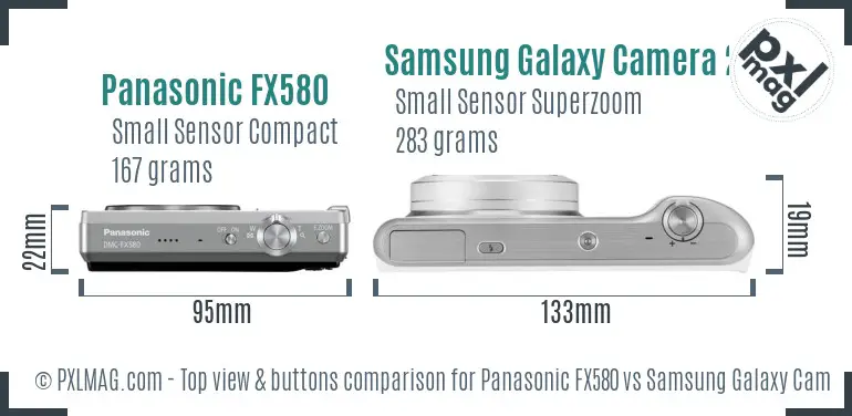 Panasonic FX580 vs Samsung Galaxy Camera 2 top view buttons comparison