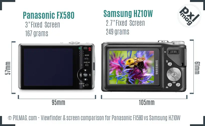 Panasonic FX580 vs Samsung HZ10W Screen and Viewfinder comparison