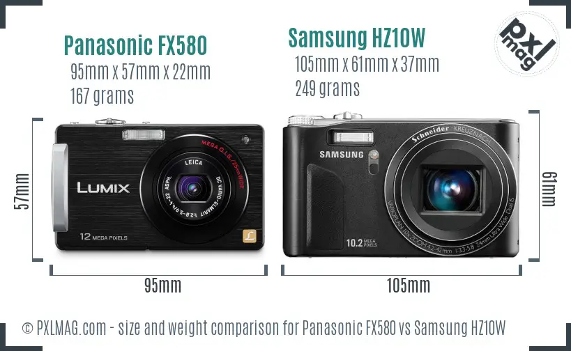 Panasonic FX580 vs Samsung HZ10W size comparison