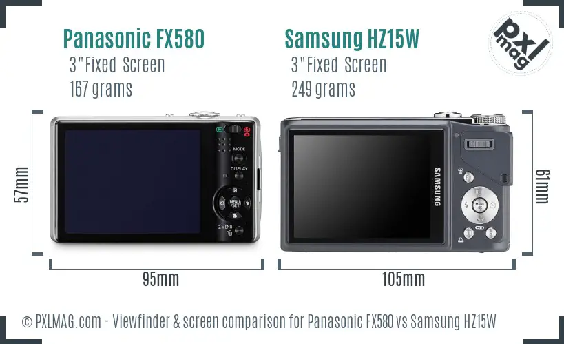 Panasonic FX580 vs Samsung HZ15W Screen and Viewfinder comparison