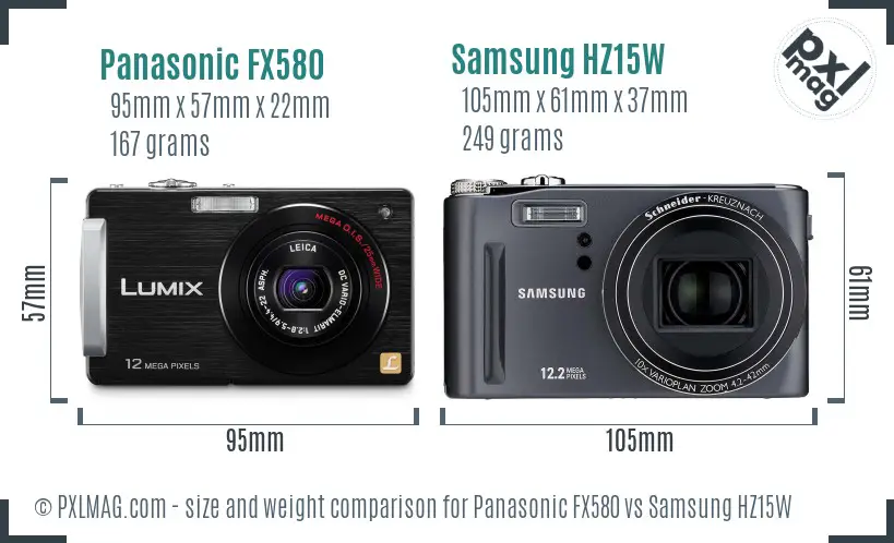 Panasonic FX580 vs Samsung HZ15W size comparison