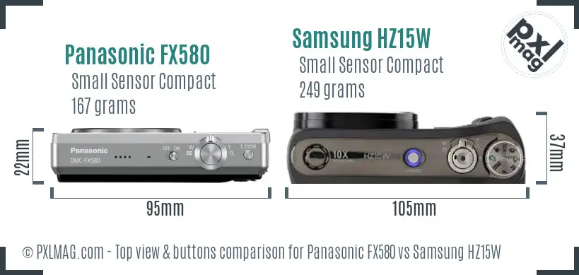 Panasonic FX580 vs Samsung HZ15W top view buttons comparison