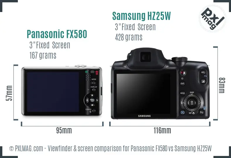 Panasonic FX580 vs Samsung HZ25W Screen and Viewfinder comparison