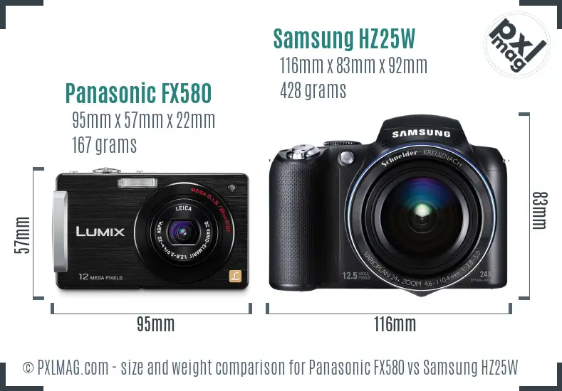 Panasonic FX580 vs Samsung HZ25W size comparison