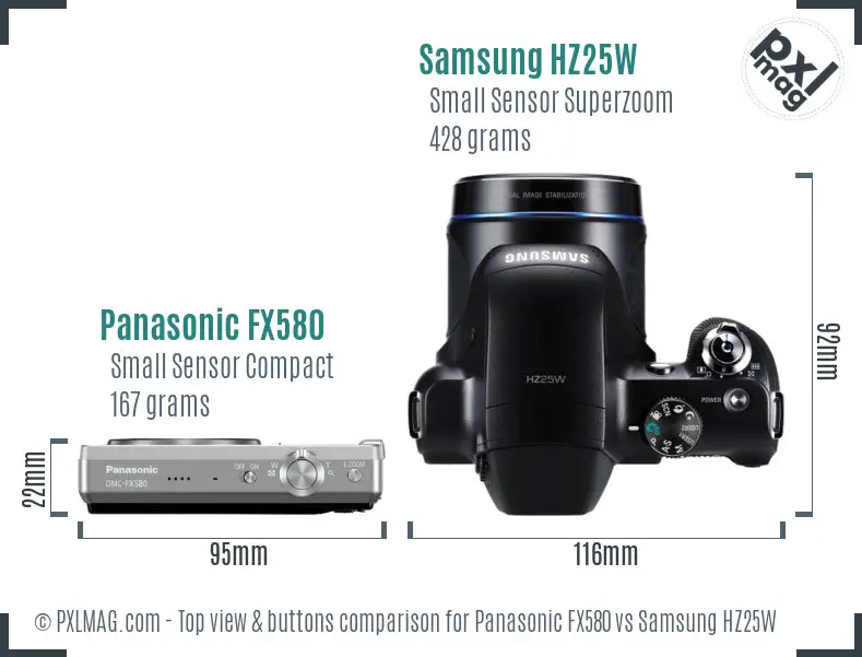 Panasonic FX580 vs Samsung HZ25W top view buttons comparison