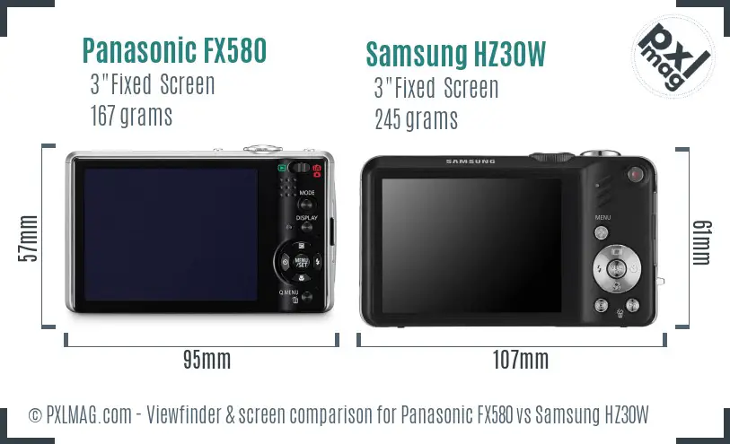 Panasonic FX580 vs Samsung HZ30W Screen and Viewfinder comparison