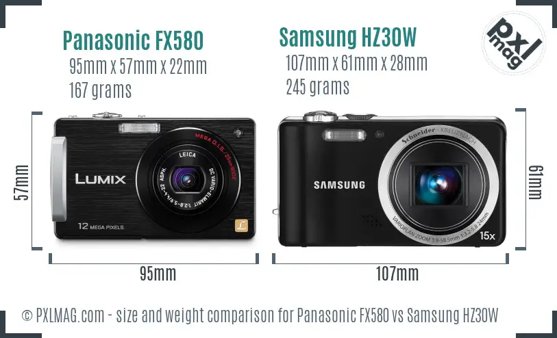 Panasonic FX580 vs Samsung HZ30W size comparison