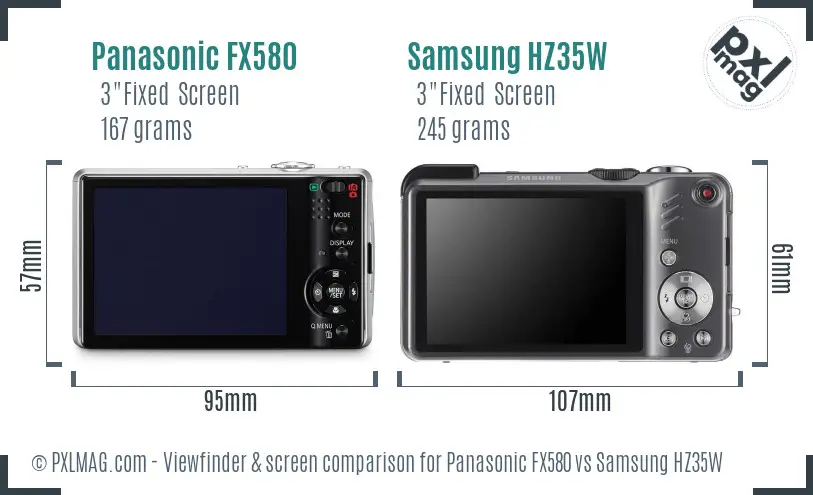 Panasonic FX580 vs Samsung HZ35W Screen and Viewfinder comparison