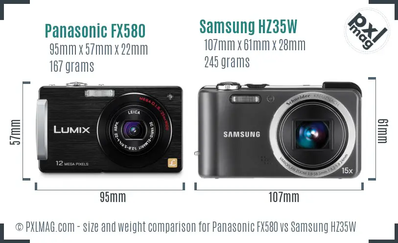 Panasonic FX580 vs Samsung HZ35W size comparison