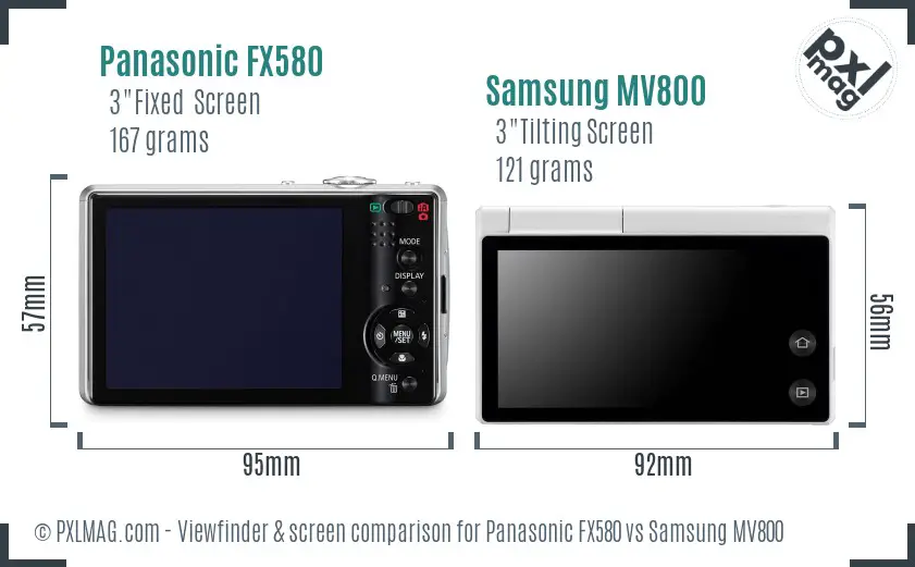 Panasonic FX580 vs Samsung MV800 Screen and Viewfinder comparison