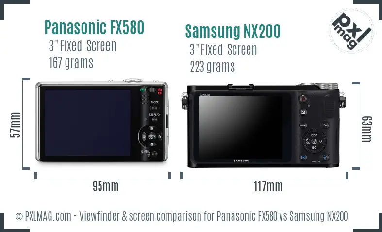 Panasonic FX580 vs Samsung NX200 Screen and Viewfinder comparison
