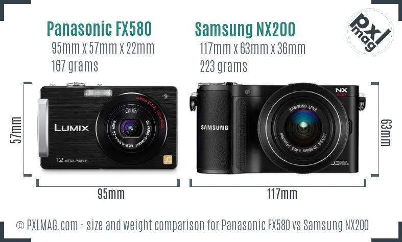 Panasonic FX580 vs Samsung NX200 size comparison