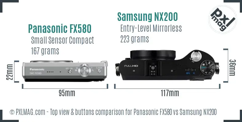 Panasonic FX580 vs Samsung NX200 top view buttons comparison