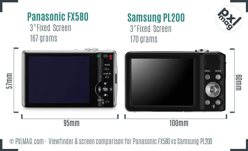 Panasonic FX580 vs Samsung PL200 Screen and Viewfinder comparison