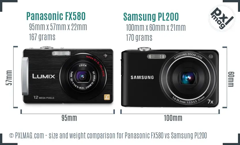 Panasonic FX580 vs Samsung PL200 size comparison