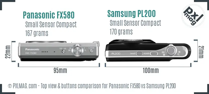 Panasonic FX580 vs Samsung PL200 top view buttons comparison