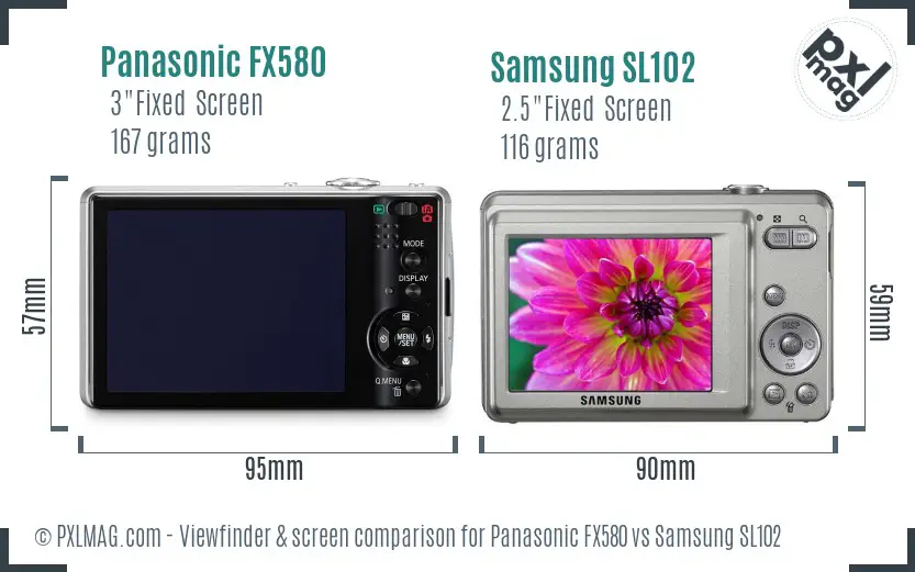 Panasonic FX580 vs Samsung SL102 Screen and Viewfinder comparison