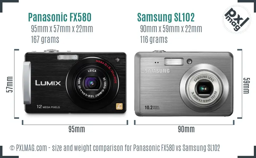 Panasonic FX580 vs Samsung SL102 size comparison