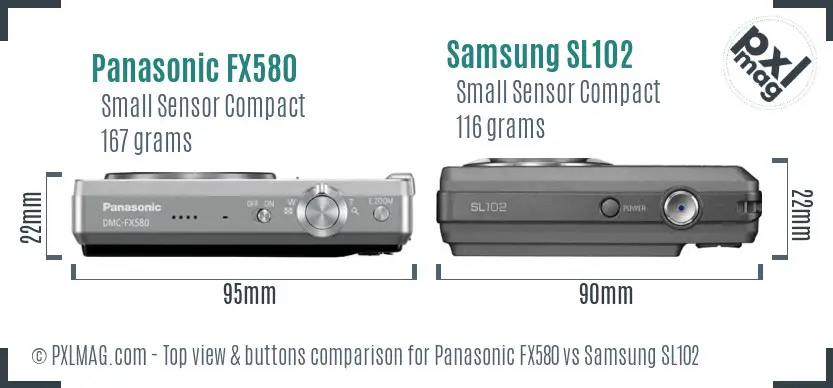 Panasonic FX580 vs Samsung SL102 top view buttons comparison