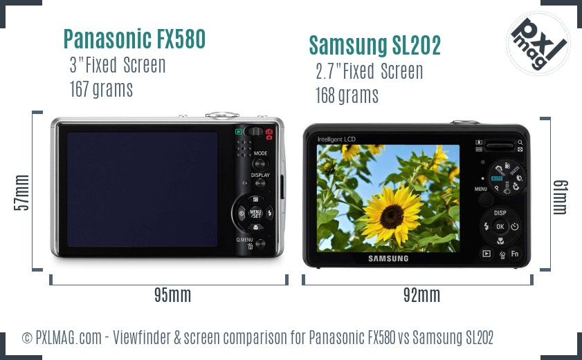 Panasonic FX580 vs Samsung SL202 Screen and Viewfinder comparison