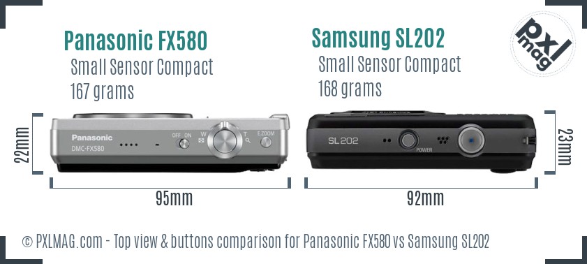 Panasonic FX580 vs Samsung SL202 top view buttons comparison
