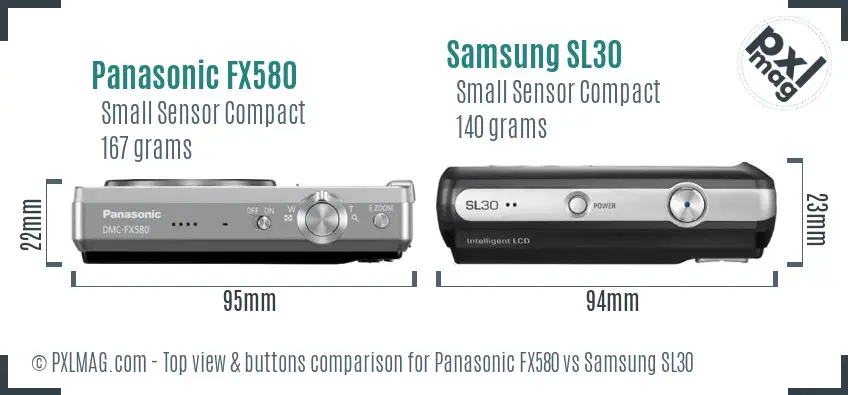 Panasonic FX580 vs Samsung SL30 top view buttons comparison Panasonic FX580 vs Samsung SL30 top view buttons comparison