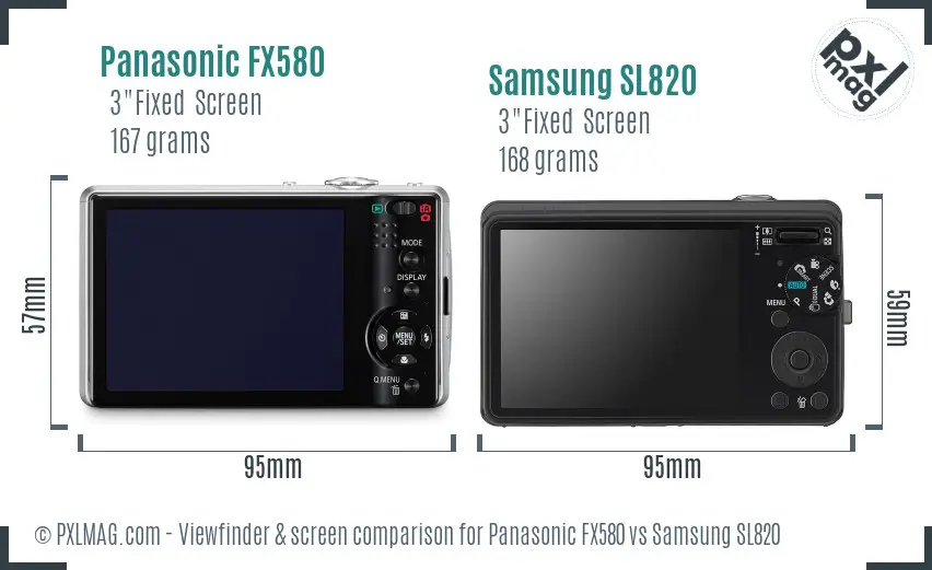 Panasonic FX580 vs Samsung SL820 Screen and Viewfinder comparison