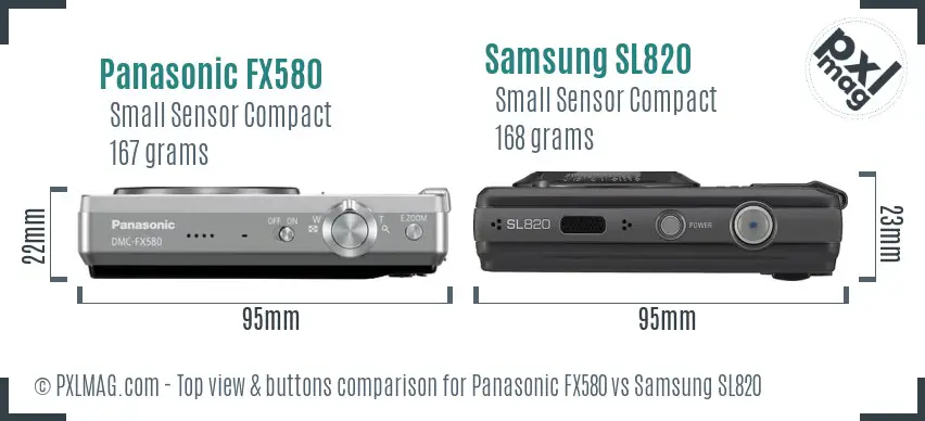 Panasonic FX580 vs Samsung SL820 top view buttons comparison