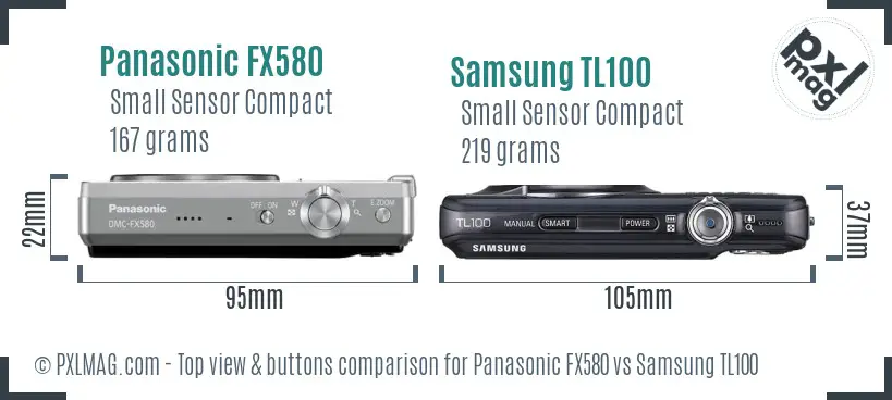 Panasonic FX580 vs Samsung TL100 top view buttons comparison Panasonic FX580 vs Samsung TL100 top view buttons comparison