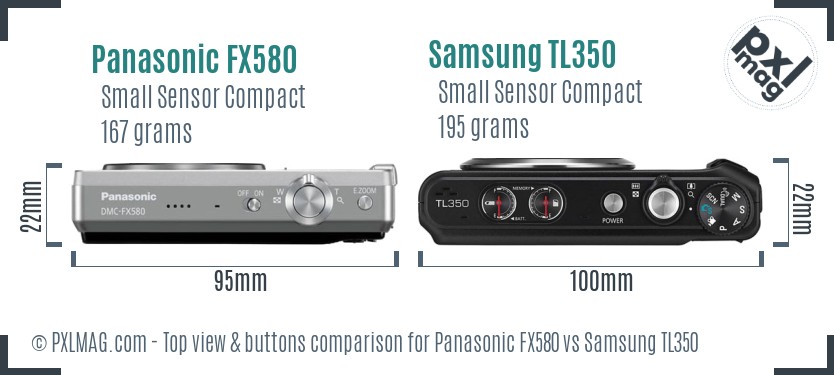 Panasonic FX580 vs Samsung TL350 top view buttons comparison
